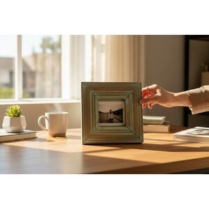 Marshalls Distressed Wood Picture Frame 4x4 Teal Blue Like New Coastal Open Face